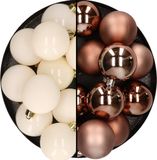 Merkloos / Sans marque Kaemingk B.V. Kunststof kerstballen 6 cm - 12 stuks - wol wit en bruin