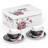 London Boutique Theekop en Schotel Set 2 Afternoon Theeset Nieuwe Bone China Vintage Flora Geschenkdoos 200m (zwart)