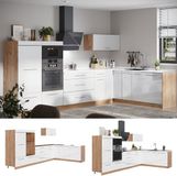 Vicco Hoekkeuken Fame-Line, Wit Hoogglans/Goudkleurig Eiken, 347 x 207 cm