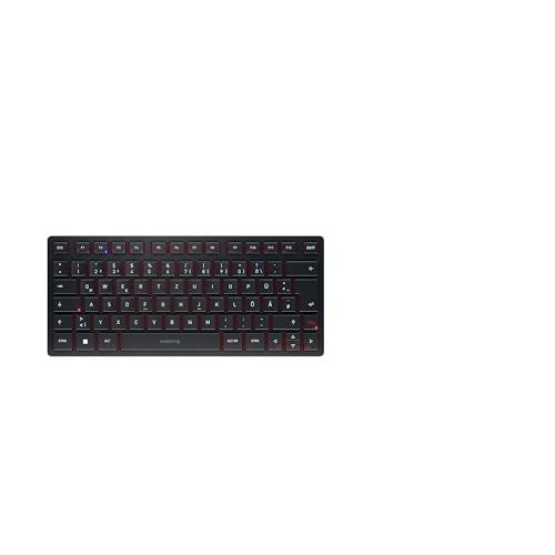 CHERRY KW 9200 MINI, compact multitoetsenbord voor maximaal 4 apparaten, Duitse indeling (QWERTZ), optionele aansluiting via Bluetooth, radio of kabel, oplaadbaar, zwart