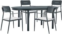 Vente-unique Tuineetset van aluminium: een verlengbare tafel L170/220 cm en 4 opstapelbare fauteuils - Antraciet - LOTTYS van MYLIA