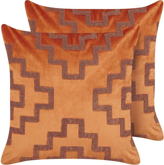 BAHIA - Sierkussen set van 2 - Oranje - 45 x 45 cm - Fluweel