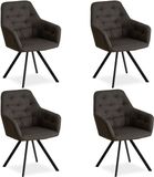 Homestyle4u Eetkamerstoelen van Linnen - 4 Stoelen - met armleuningen - Antraciet