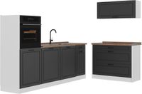 Vicco Complete keukeneenheid R-Line, Antraciet landelijk/Wit, 220 cm goudkleurig eiken werkblad