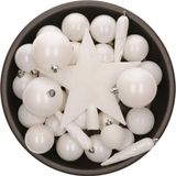 Decoris Mélange de boules de Noël - 33 pièces - 5/6/8cm - Blanc - Plastique