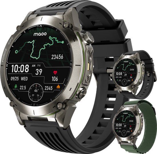 Maoo FORGE GPS Smartwatch - 1.43" AMOLED, 3 Bandjes, GPS, Belfunctie, 730mAh, 170+ Sportmodi, Gun Metal