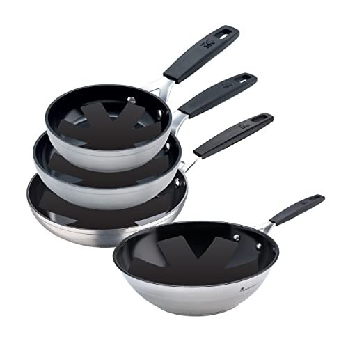 MasterPro Smart pannenset, 3 stuks, 20 cm, 24 cm en 28 cm, wok 28 cm en 4 stuks, gesmeed aluminium, versterkte antiaanbaklaag, ergonomische soft-touch handgrepen, PFOA-vrij, loodvrij en CADMIO