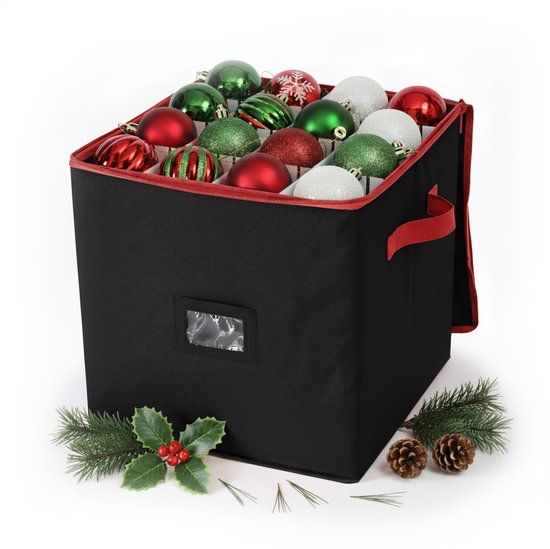 Merkloos Relaxdays Kerstballen opbergbox - voor 64 ballen - zwart