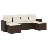 vidaXL 6-delige Loungeset met kussens, polyrattan, bruin