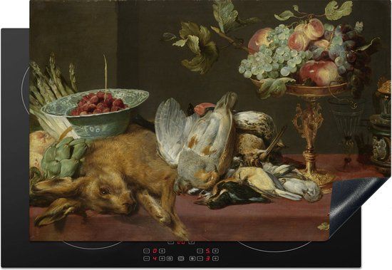 KitchenYeah® Inductie beschermer 77x51 cm - Stilleven met dood wild, vruchten en groenten - schilderij van Frans Snijders - Inductiebeschermer voor Inductie Kookplaat - Multicolor