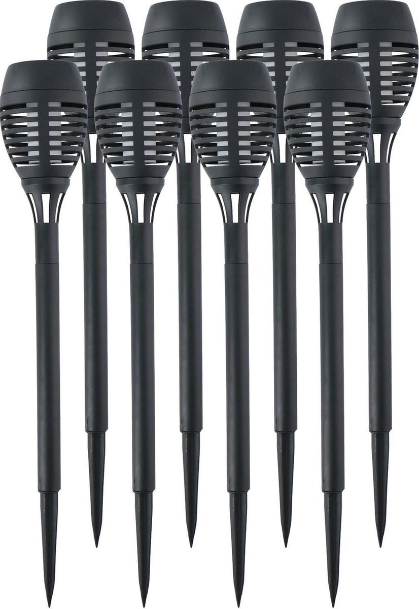 Grundig 8x Solar tuinlampen fakkels/toortsen met vlam effect 48 cm - Tuinverlichting - Tuinlampen - Solarlampen op zonne-energie