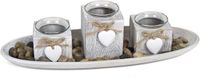 Gerimport Kaarsenbord-plateau - 3 kaarsenhouders - hout - deco stenen - D40 cm
