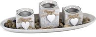 Gerimport Kaarsenbord-plateau - 3 kaarsenhouders - hout - deco stenen - D40 cm