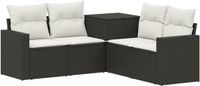 vidaXL - Bankstel - 5 - st - Zwart - en - Crème - Wit - Poly - Rattan - en - Staal