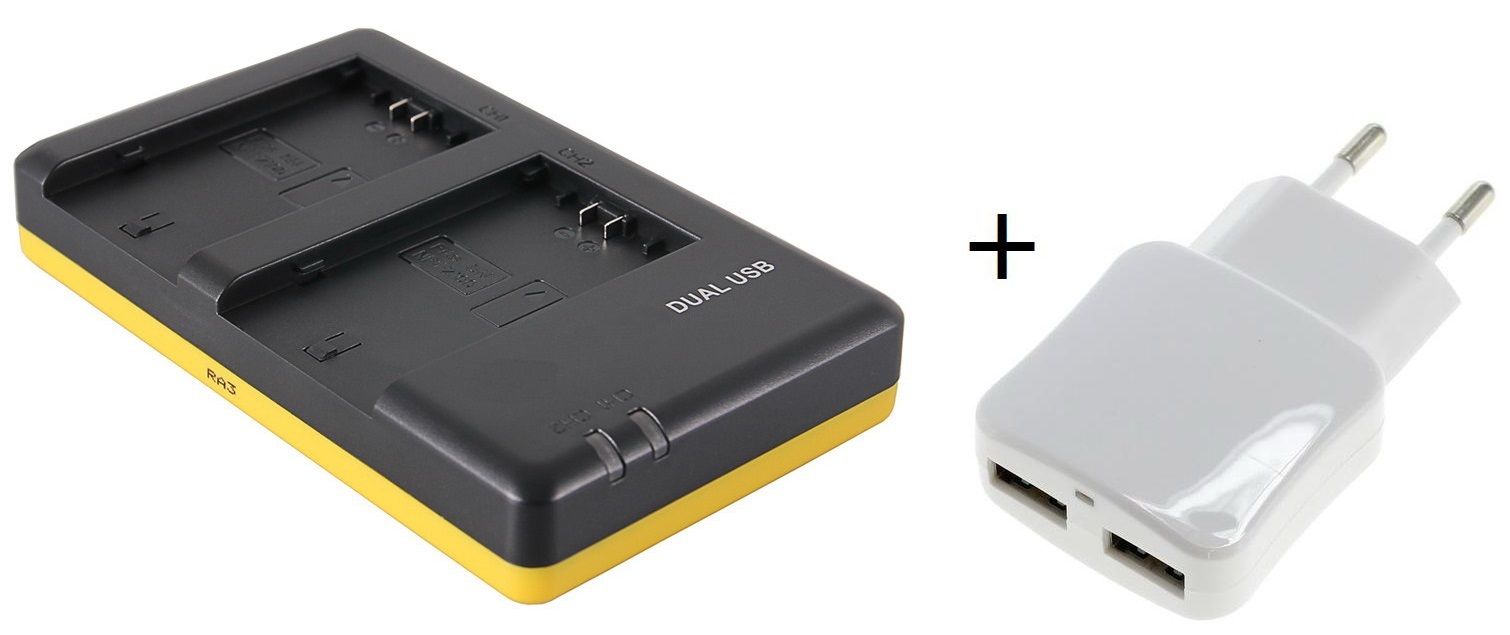 - (compatible) Duo lader voor 2 cameraaccu's Sony NPFZ100 + handige 2 poorts USB 230V adapter