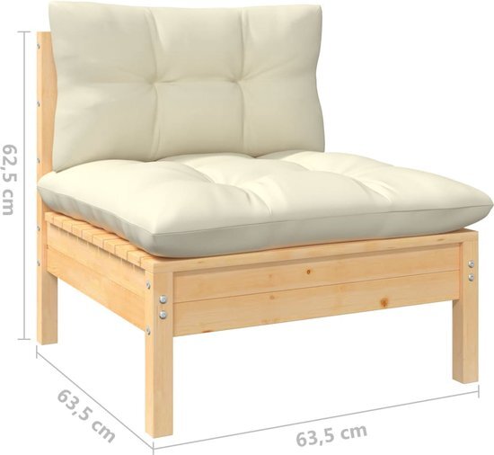 The Living Store Loungeset Grenenhout - modulair - cr&#232;me kussen - 63.5x63.5x62.5 cm - 100% polyester