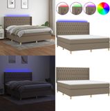 vidaXL Boxspring met matras en LED-verlichting, taupe, stof, 180x200 cm
