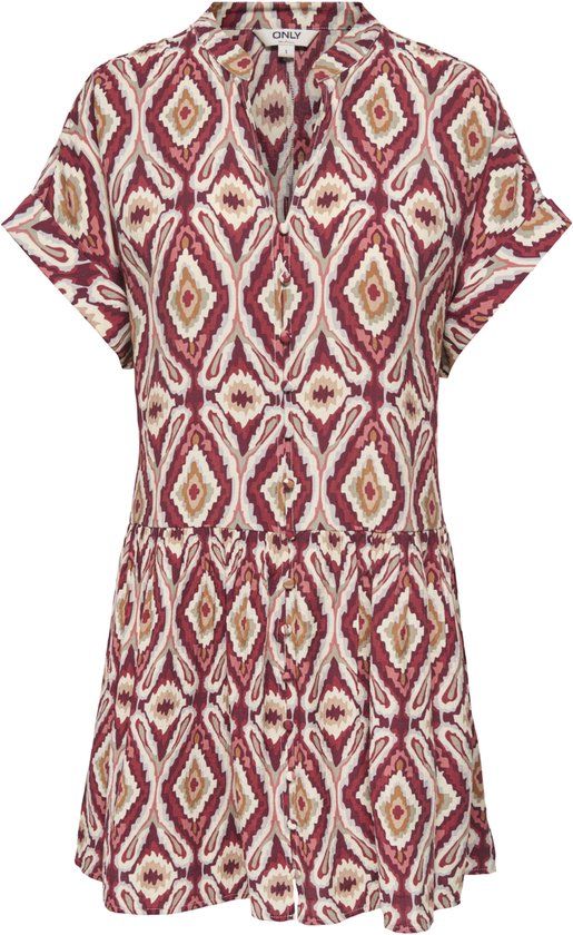 Only Jurk Onlelody Mikasi S/s Short Dress Wvn 15381130 Brick Red/abstract Squares Dames Maat - M