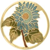 Behave® Broche rond bloem zonnebloem blauw - emaille sierspeld - sjaalspeld 4,8 cm