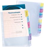 Oxford 12 geperforeerde hoezen met gekleurde tabbladen, A4XL, polypropyleen, glad, dikte 8/100, kleurloos
