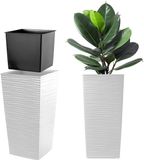 KADAX Bloempot, bloembak van kunststof, plantenbak voor bloemen, binnen en buiten, tuin, balkon, terras, huis, weerbestendig, imitatie rotan (57 cm hoogte, wit)