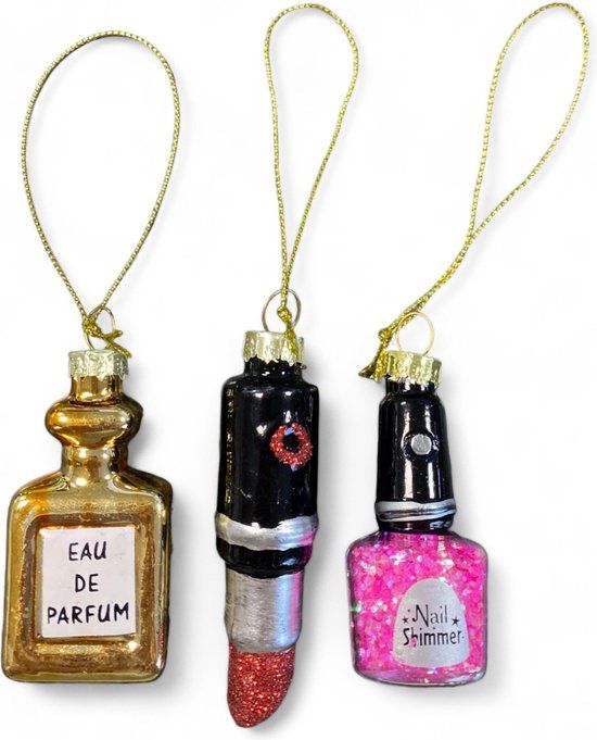 Glazen Kerstornamenten Cosmetica - Set van 3