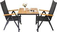 Merkloos J&R Tuinset - Balkonset - Kleine tuinset - 2 personen - Tafel en 2 stoelen - Verstelbare tuinstoelen - Houtlook kunststof - Aluminium