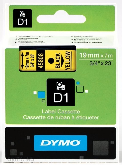 DYMO D1® -Standard Labels - Black on Yellow - 19mm x 7m