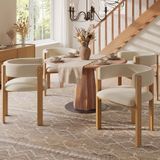 OKWISH Eetkamerstoel – Ergonomisch Design – Set Van 4 – Flanel En Metaal Met Houtlook – Beige