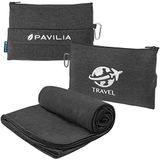 PAVILIA Reisdeken Compact, Vliegtuig Deken Packable Bag, Zachte Fleece Draagbare Sierkussen Combo Set, Vliegtuig Vlucht Auto Reizen Essentials Gift Accessoires, Bagage Rugzak Clip, Zwart