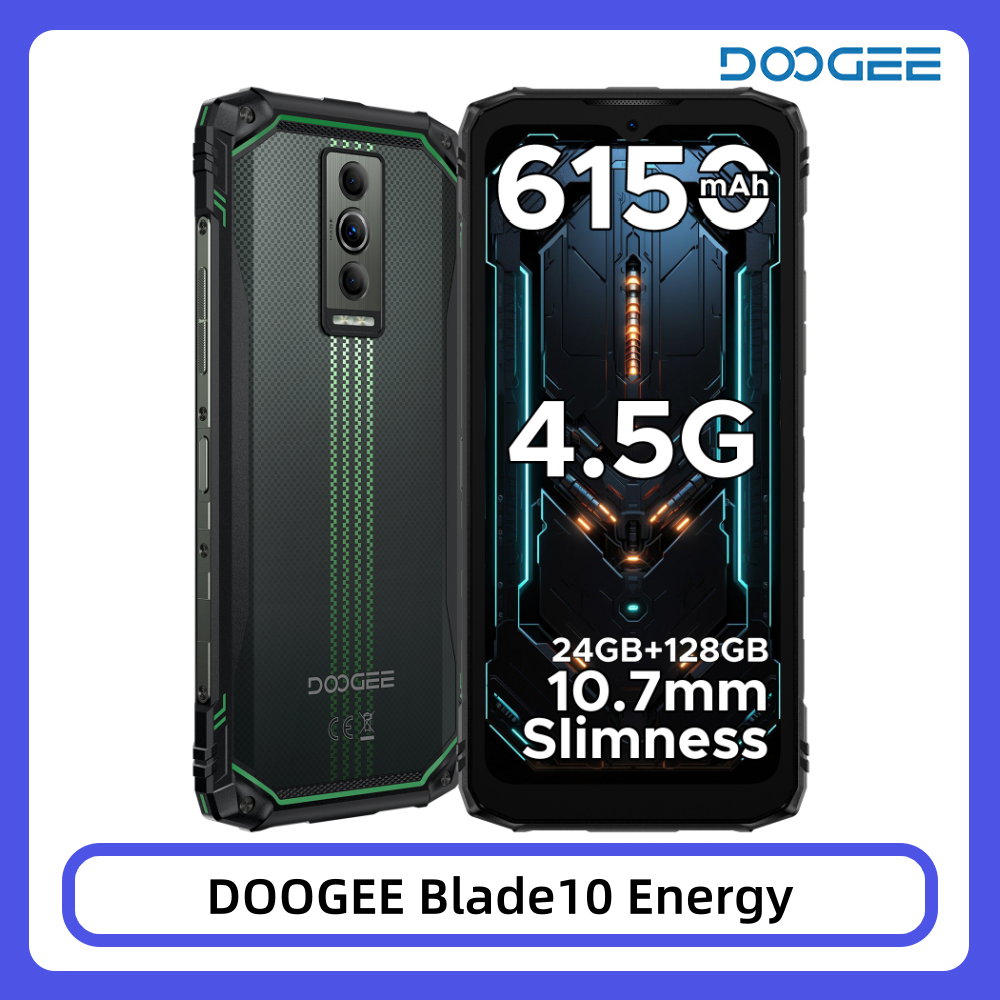 DOOGEE Blade10 Energy Robuuste Telefoon 24GB+128GB Ultradun Android 15 6150mAh Batterij 6.56'' Scherm Widevine L1 Smartphone