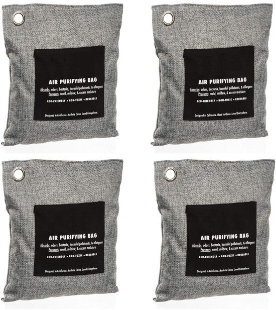 LuxerLiving Bamboo purifying bag - Luchtverfrisser - Luchtzuiveraar - Bamboe charcoal zak - Geurvreter - Auto - Toilet - 4x 200gram