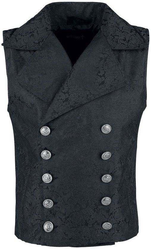 Gothicana by EMP Gothicana Zwart brokaat vest - Heren - S
