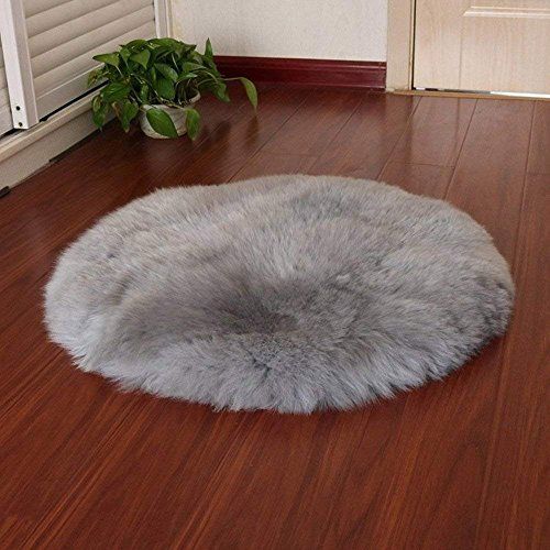 QINGLOU Faux Fur Schapenvacht Stijl Tapijt - Grijs (Rond, 45 x 45 cm)