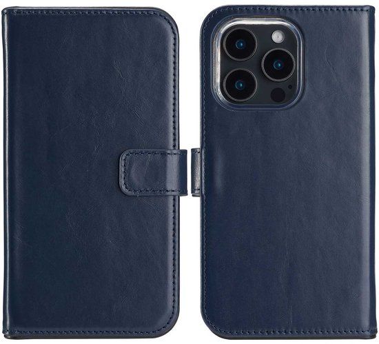 Selencia Echt Leren Bookcase Blauw voor Apple iPhone 16 Pro Max