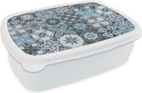 MuchoWow Broodtrommel - Lunchbox - Wit - Bloem - Blauw - 18x12x6 cm