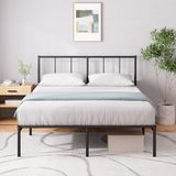 Zinus Justin Bed 200 x 140 cm, 35 cm hoog, metalen bedframe met hoofdeinde, metalen bed met lattenbodem, geen boxspringbed nodig, vrije ruimte onder bed, modern design, zwart
