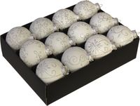 Othmar Decorations Kerstballen - gedecoreerd - 12 stuks - wit - 7,5 cm - glas
