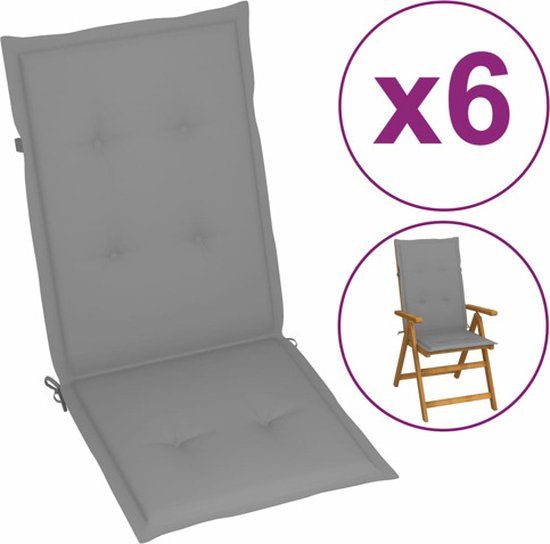 vidaXL Tuinstoelkussens Hoge Rug 6 stuks Grijs Stof 120x50x3 cm