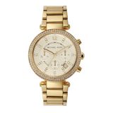 Michael Kors Parker chronograaf quartz horloge met goudkleurige roestvrijstalen band voor dames MK5354