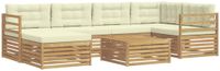 vidaXL Hoek loungeset 6 zitplaatsen Acacia hout Wit en crème Inclusief tafel