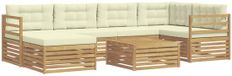 vidaXL Hoek loungeset 6 zitplaatsen Acacia hout Blanc et crème Inclusief tafel