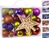 BRUBAKER 50-Delige Kerstballen Set met Boomtop - Gekleurde Kerstboomversiering in Paars Groen Oranje