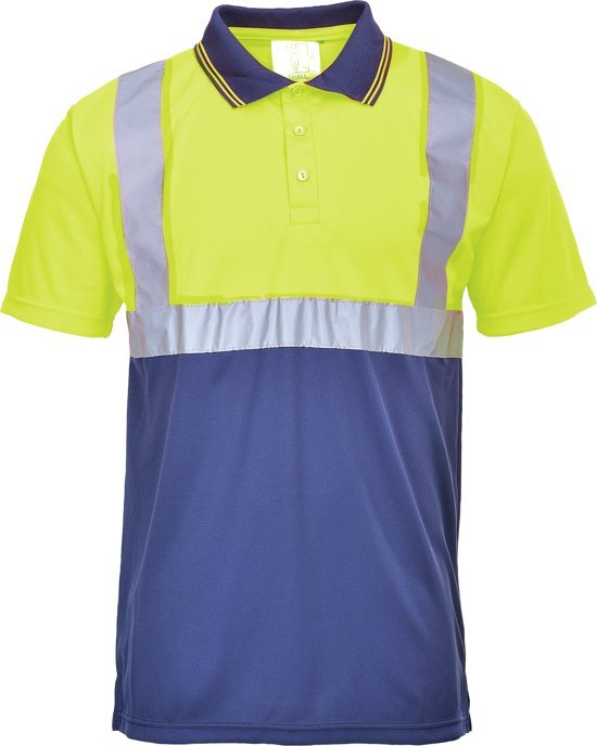 Portwest Poloshirt Geel blauw met reflectiestrepen maat S