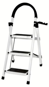 Chaise pliante - Trois marches - Convient à un usage domestique - Capacité de charge jusqu'à 150 kg - Marches antidérapantes - Cadre en métal - 37 x 50 x 96 cm - Blanc