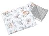 Medi Partners Babydeken, kruipdeken met kussen, 100% katoen, Minky kinderdeken, 55 x 75 + 35 x 30 cm, multifunctioneel, voor kinderwagen, babyzitje, wieg (hert in bladeren met grijze minky)