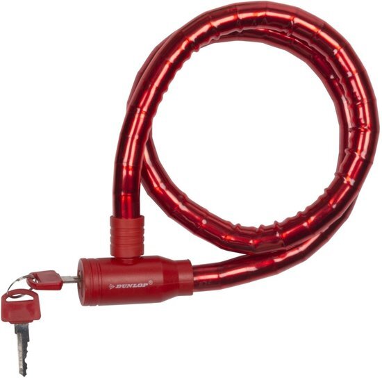 Dunlop kabelslot rood met plastic coating 80 cm - Fietsslot voor motor/scooter/brommer/fiets