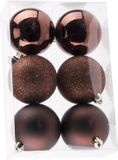 Cosy & Trendy Kerstballen - 6x st - donkerbruin - 8 cm - kunststof