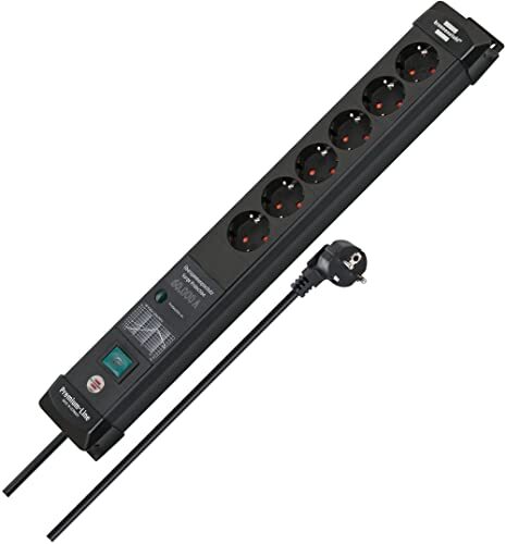 Brennenstuhl Premium-Line, stekkerdoos 6-voudig met overspanningsbeveiliging tot 60.000 A (5m kabel en met schakelaar, Made in Germany) zwart