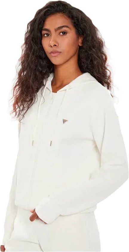 GUESS Bol Zip-Up Hooded Sweatshirt with Front Pockets Wo - White